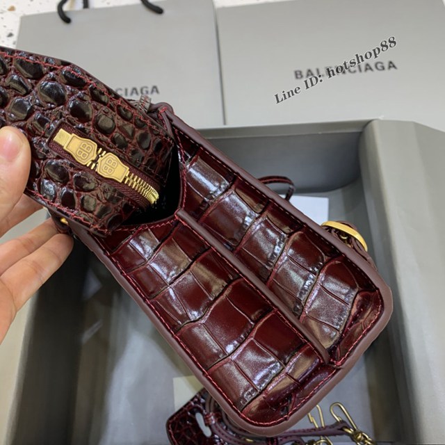 Balenciaga專櫃爆款鱷魚紋棗紅金扣手袋手提包 638512 巴黎世家小號Neo Classic機車包 fyj1447